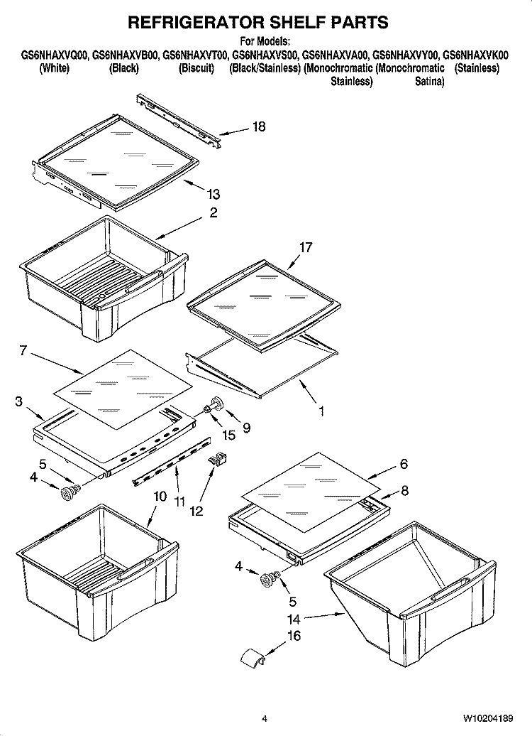 REFRIGERATOR SHELF PARTS Diagram and Parts List for GS6NHAXVT00  Whirlpool Refrigerator