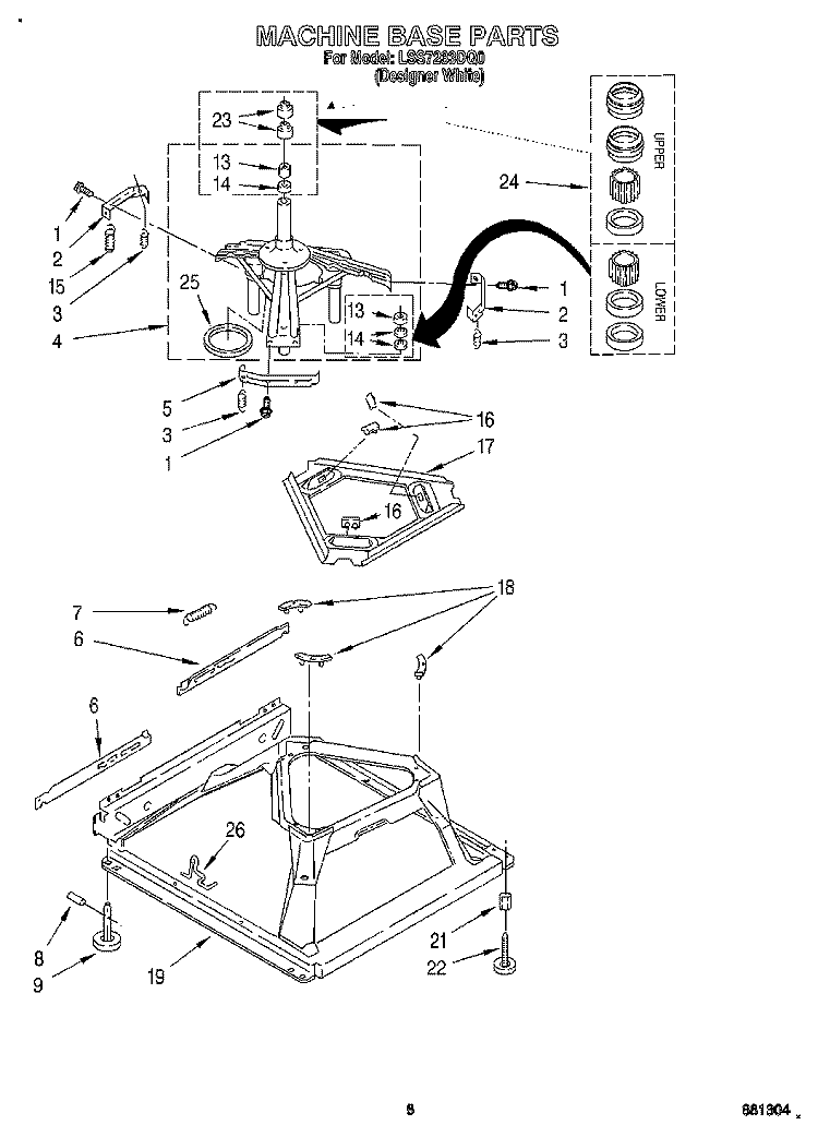 MACHINE BASE Diagram and Parts List for LSS7233DQ0  Whirlpool Washer