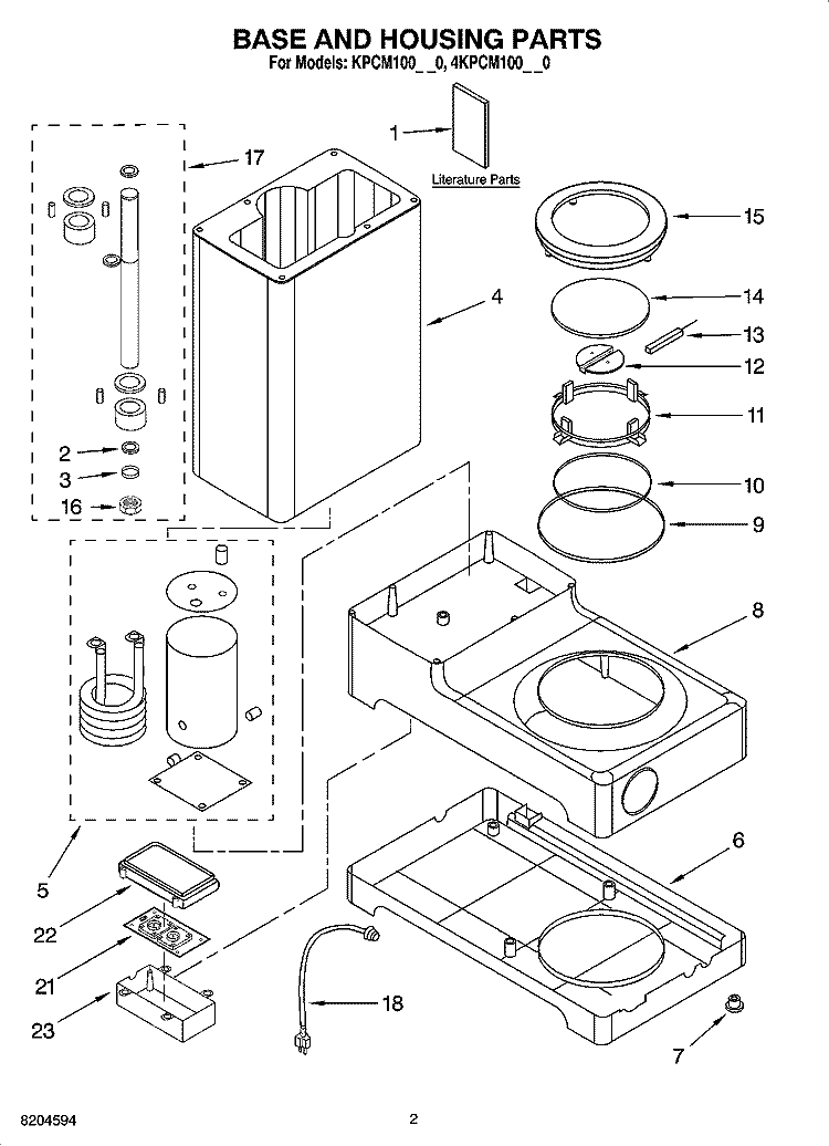 BASE AND HOUSING PARTS Diagram and Parts List for 4KPCM100PM0  KitchenAid Coffee Maker