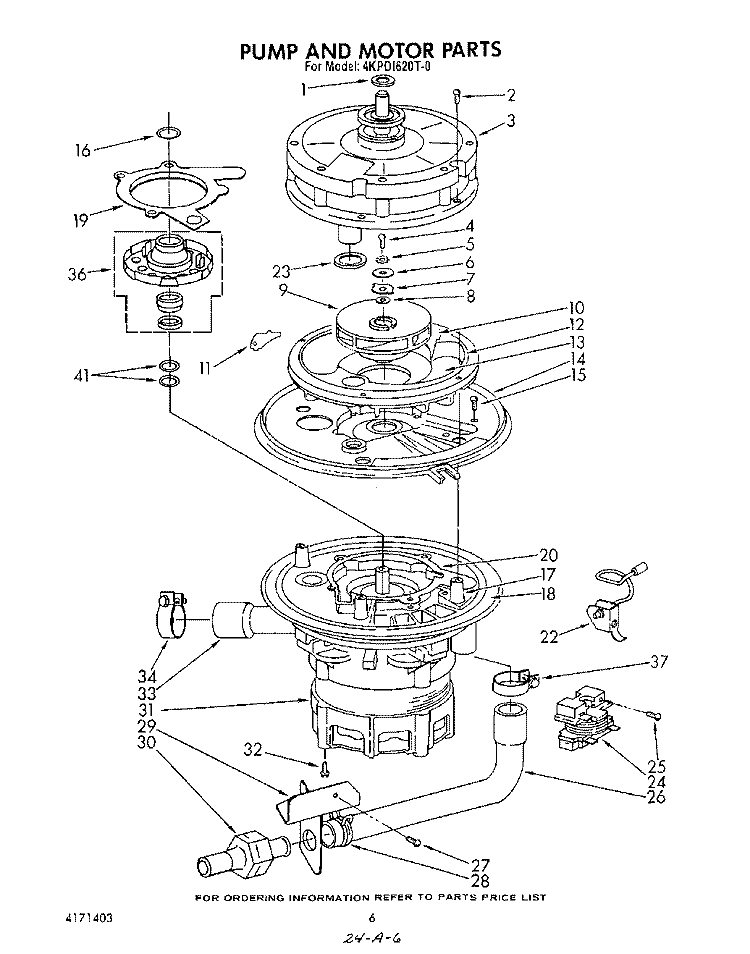 PUMP AND MOTOR Diagram and Parts List for 4KPDI620T0  KitchenAid Dishwasher