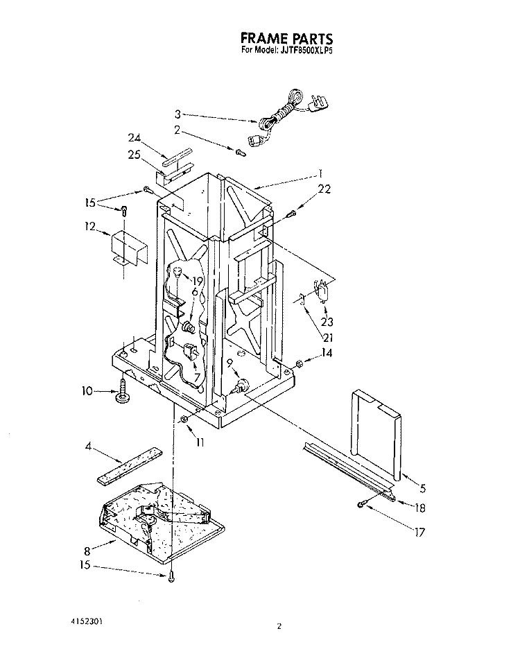 FRAME Diagram and Parts List for JJTF8500XLP5  Whirlpool Trash Compactor