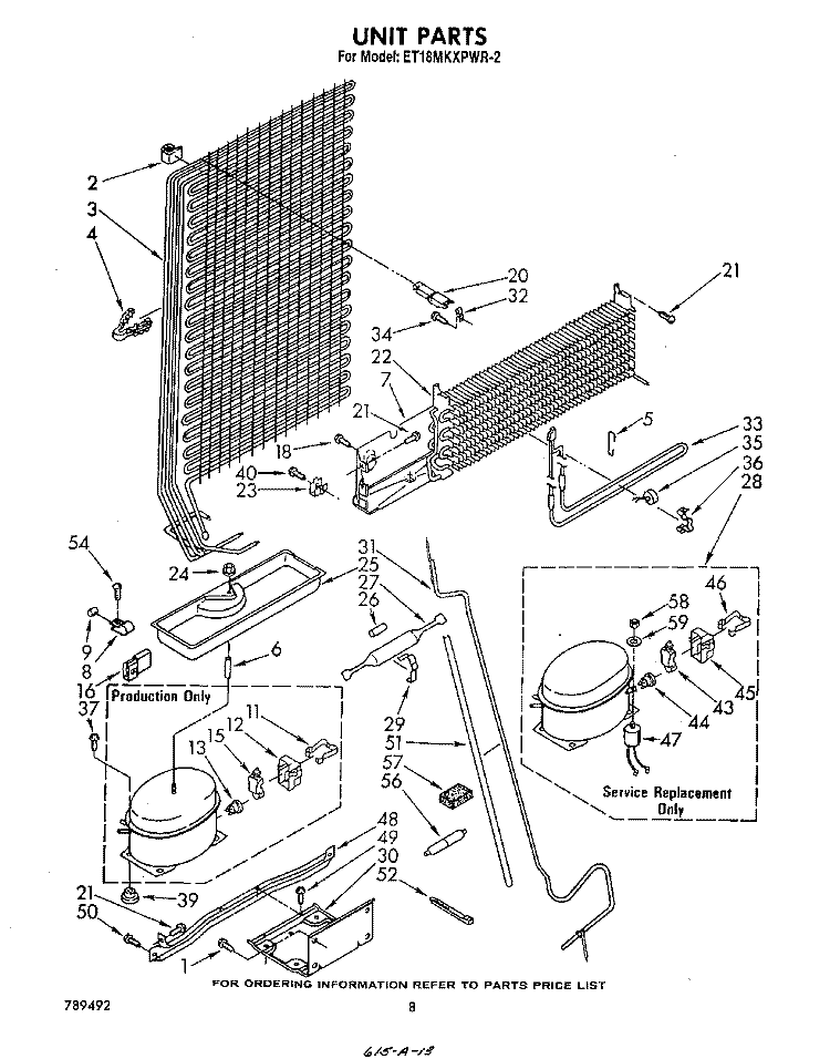 UNIT Diagram and Parts List for ET18MKXPWR2  Whirlpool Refrigerator