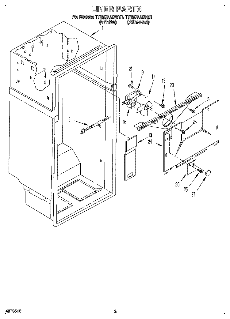 LINER Diagram and Parts List for TT18DKXBN01  Estate Refrigerator