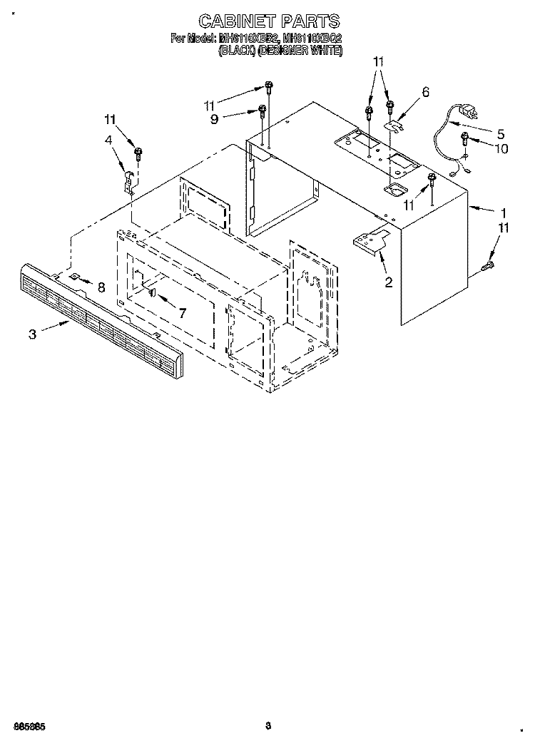 CABINET Diagram and Parts List for MH6110XBB2  Whirlpool Microwave