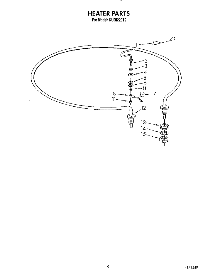 HEATER Diagram and Parts List for KUDI220T2  KitchenAid Dishwasher