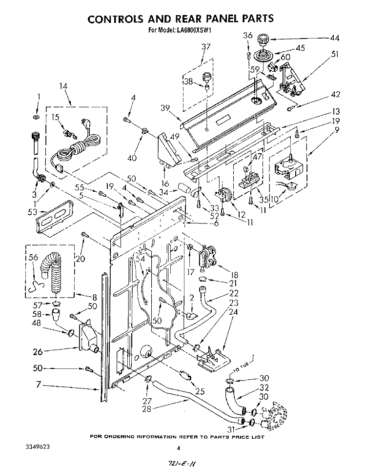 CONTROLS AND REAR PANEL Diagram and Parts List for LA6800XSN1  Whirlpool Washer