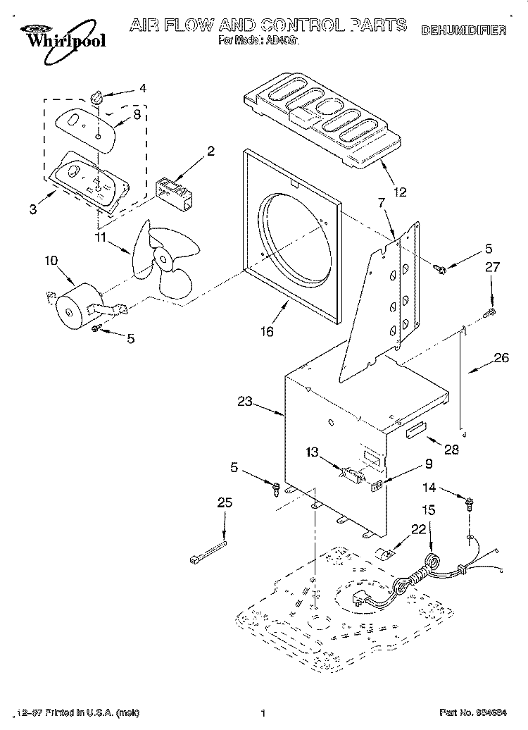 SECTION Diagram and Parts List for AD40G1  Whirlpool Dehumidifier