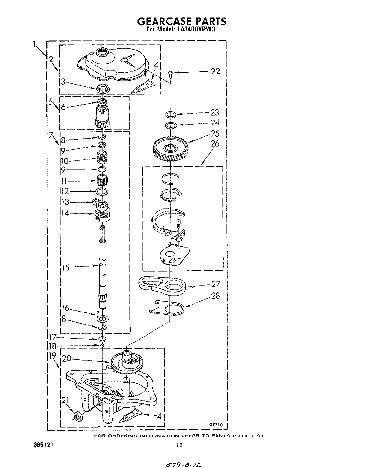 GEARCASE Diagram and Parts List for LA3400XPW3  Whirlpool Washer