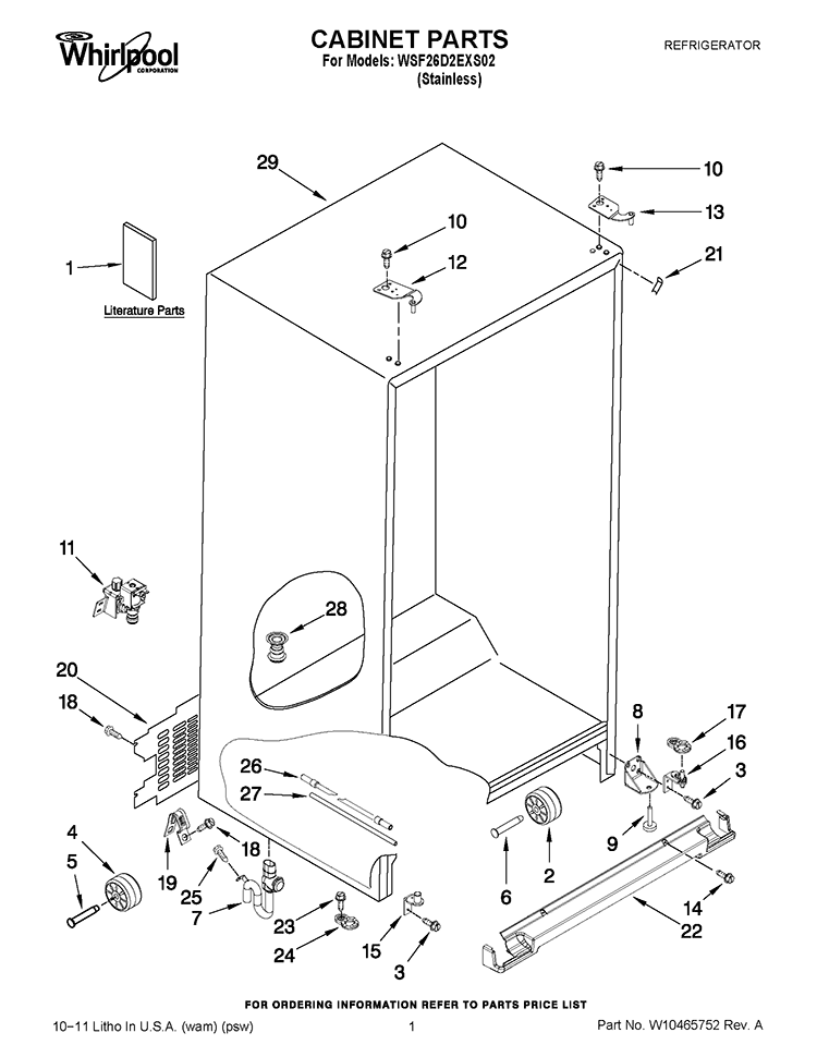 CABINET PARTS Diagram and Parts List for WSF26D2EXS02  Whirlpool Refrigerator