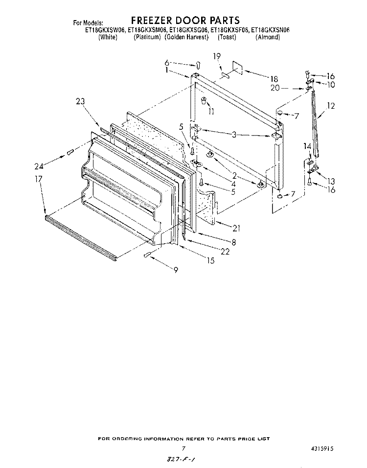 FREEZER DOOR Diagram and Parts List for ET18GKXSW06  Whirlpool Refrigerator