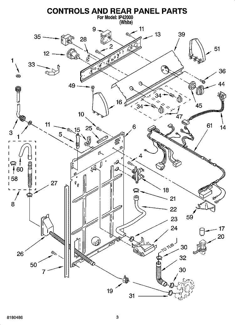 CONTROLS AND REAR PANEL PARTS Diagram and Parts List for IP42000  Inglis Washer