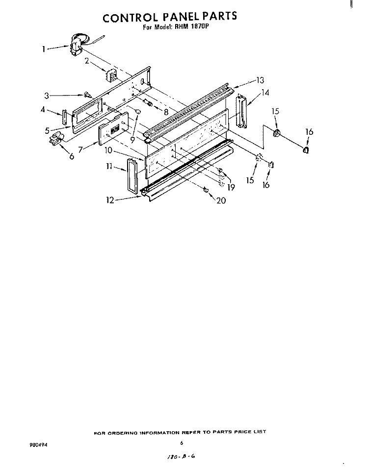 CONTROL PANEL Diagram and Parts List for RHM1870P  Whirlpool Microwave Oven Combo
