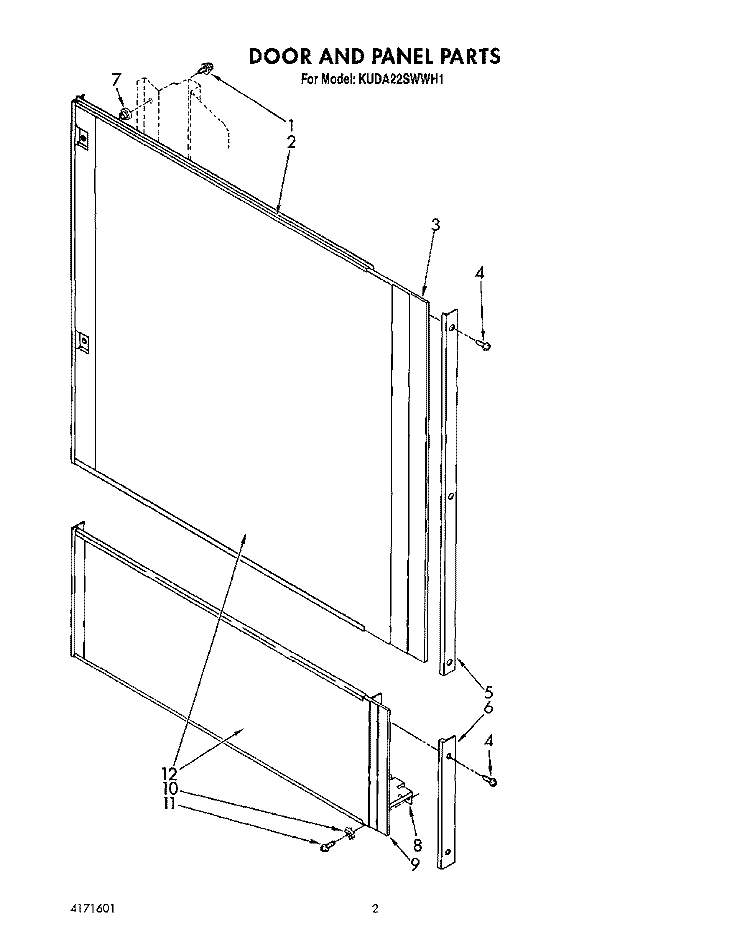 DOOR AND PANEL Diagram and Parts List for KUDA22SWWH1  KitchenAid Dishwasher