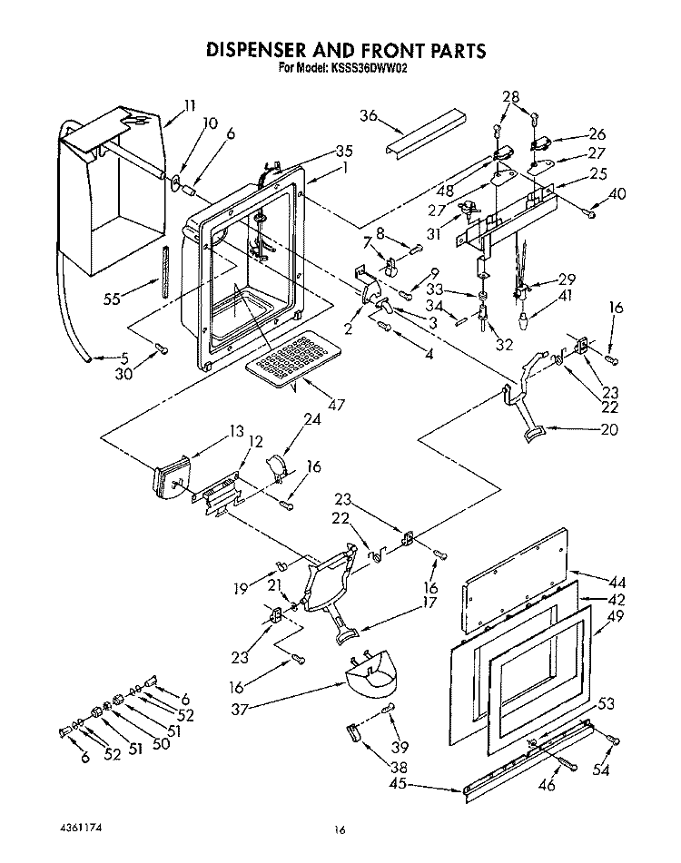 DISPENSER AND FRONT Diagram and Parts List for KSSS36DWW02  KitchenAid Refrigerator