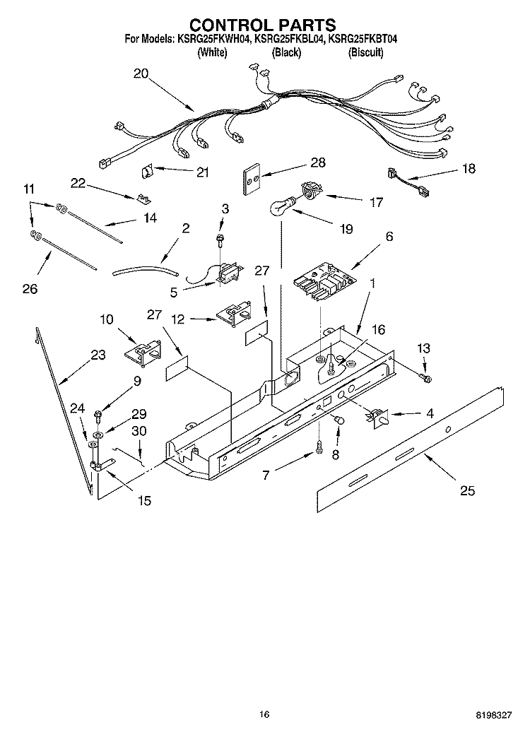 CONTROL Diagram and Parts List for KSRG25FKBL04  KitchenAid Refrigerator