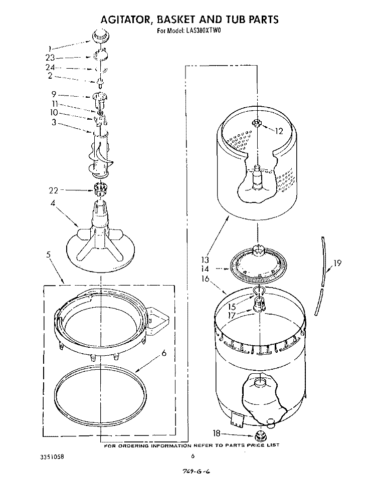 AGITATOR, BASKET AND TUB Diagram and Parts List for LA5380XTG0  Whirlpool Washer
