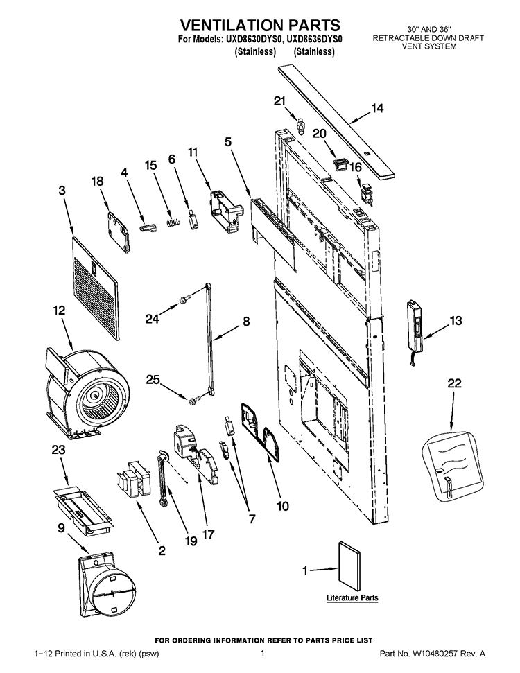 VENTILATION PARTS Diagram and Parts List for UXD8636DYS0  Whirlpool Range Hood