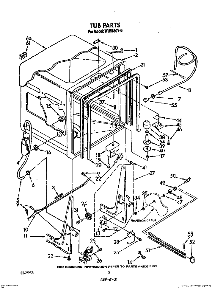 TUB, LIT/OPTIONAL Diagram and Parts List for WU5650V0  Roper Dishwasher