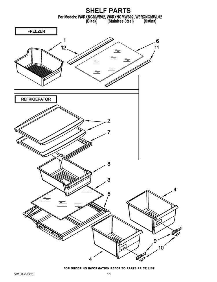 SHELF PARTS Diagram and Parts List for W8RXNGMWB02  Whirlpool Refrigerator