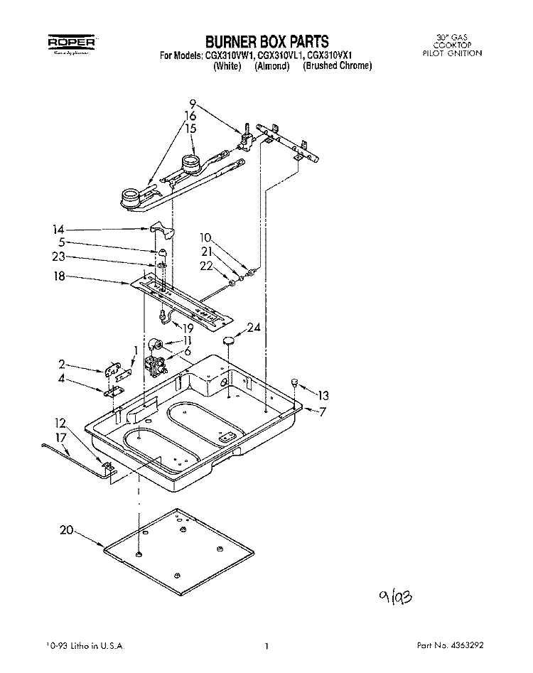 SECTION Diagram and Parts List for CGX310VX1  Whirlpool Cooktop