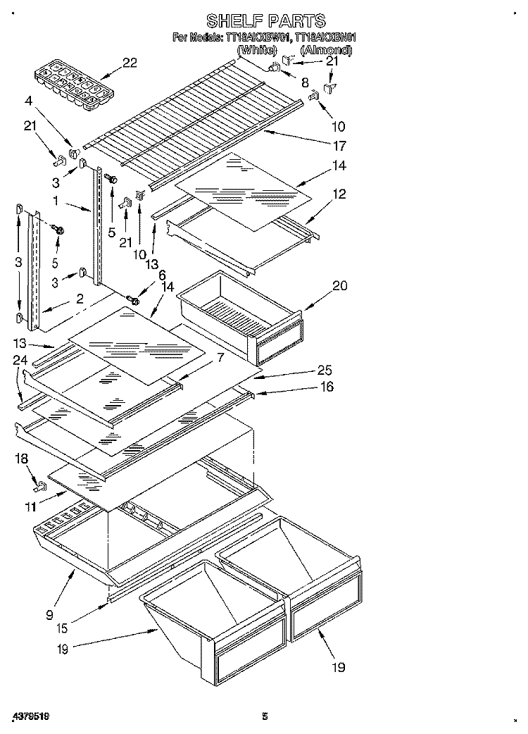 SHELF Diagram and Parts List for TT18AKXBN01  Estate Refrigerator