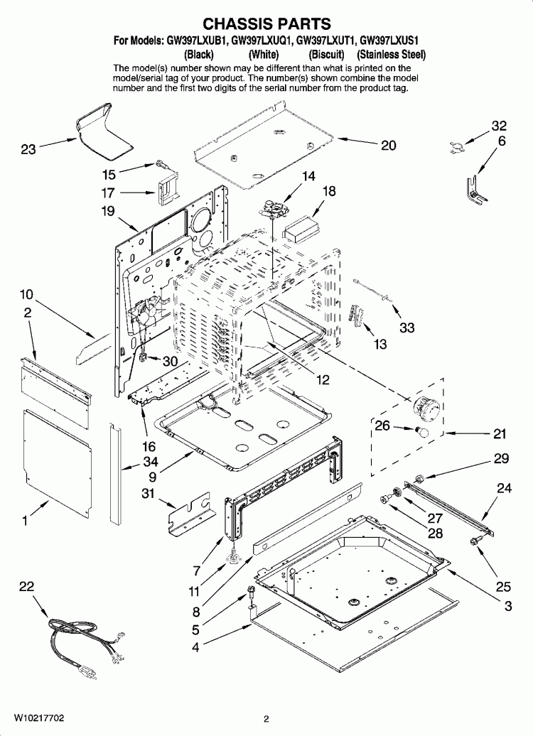CHASSIS PARTS Diagram and Parts List for GW397LXUB1  Whirlpool Range
