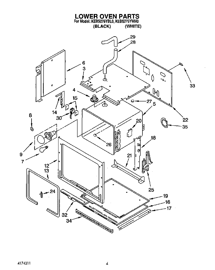 LOWER OVEN Diagram and Parts List for KEBS276YBL0  KitchenAid Wall Oven