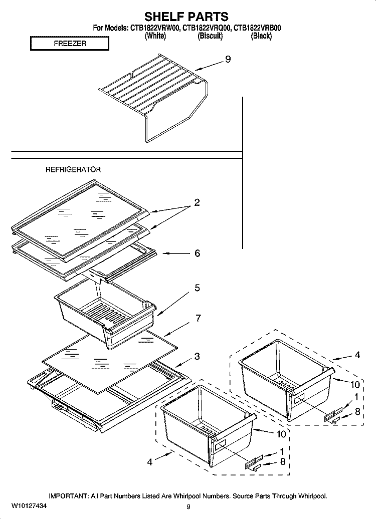 SHELF PARTS, OPTIONAL PARTS Diagram and Parts List for CTB1822VRW00  Whirlpool Refrigerator