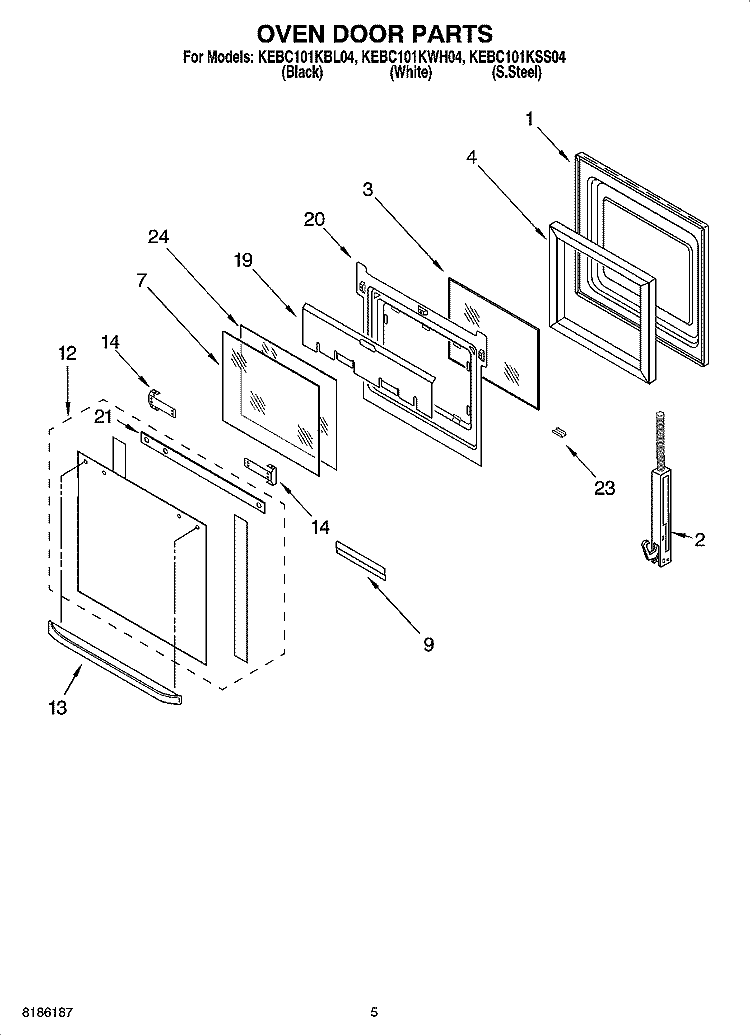 OVEN DOOR PARTS Diagram and Parts List for KEBC101KSS04  KitchenAid Wall Oven