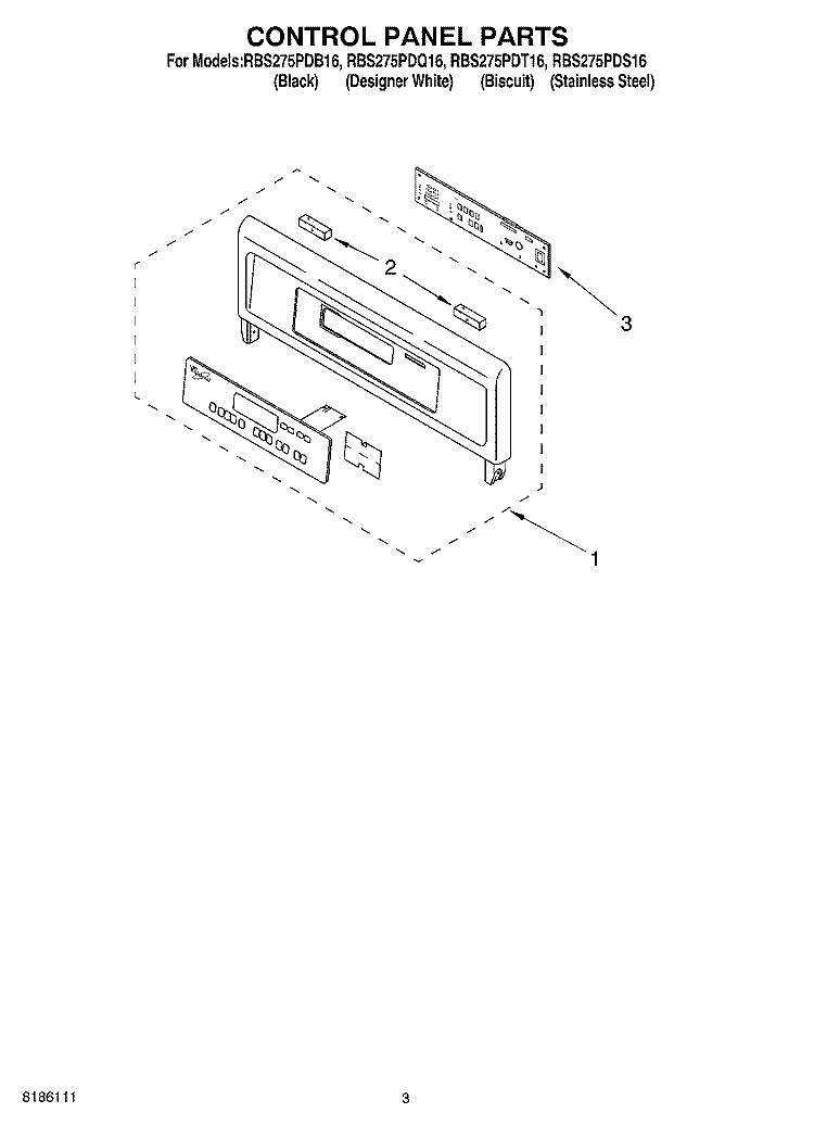 CONTROL PANEL PARTS Diagram and Parts List for RBS275PDT16  Whirlpool Wall Oven