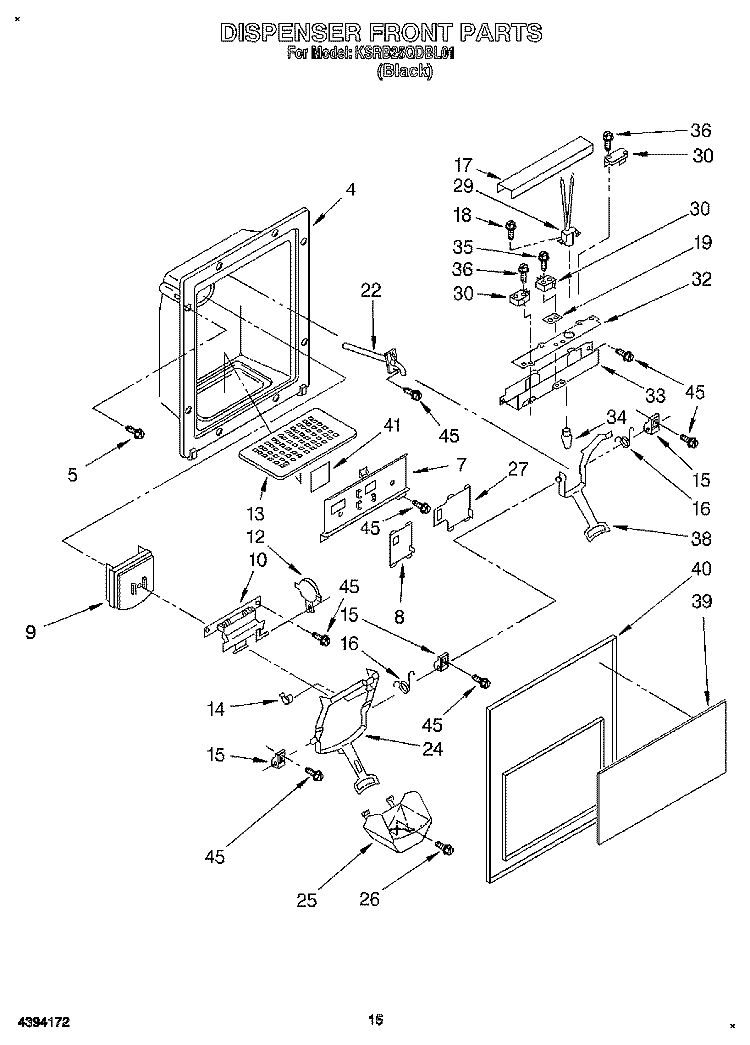 DISPENSER FRONT Diagram and Parts List for KSRB25QDBL01  KitchenAid Refrigerator