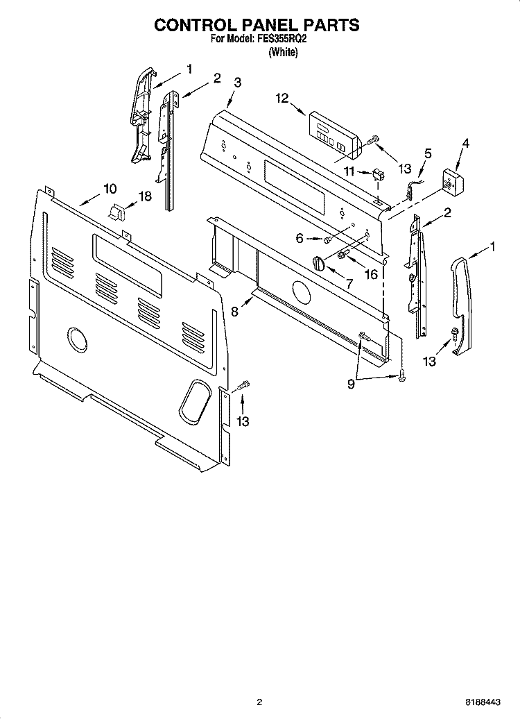 CONTROL PANEL PARTS Diagram and Parts List for FES355RQ2  Roper Range