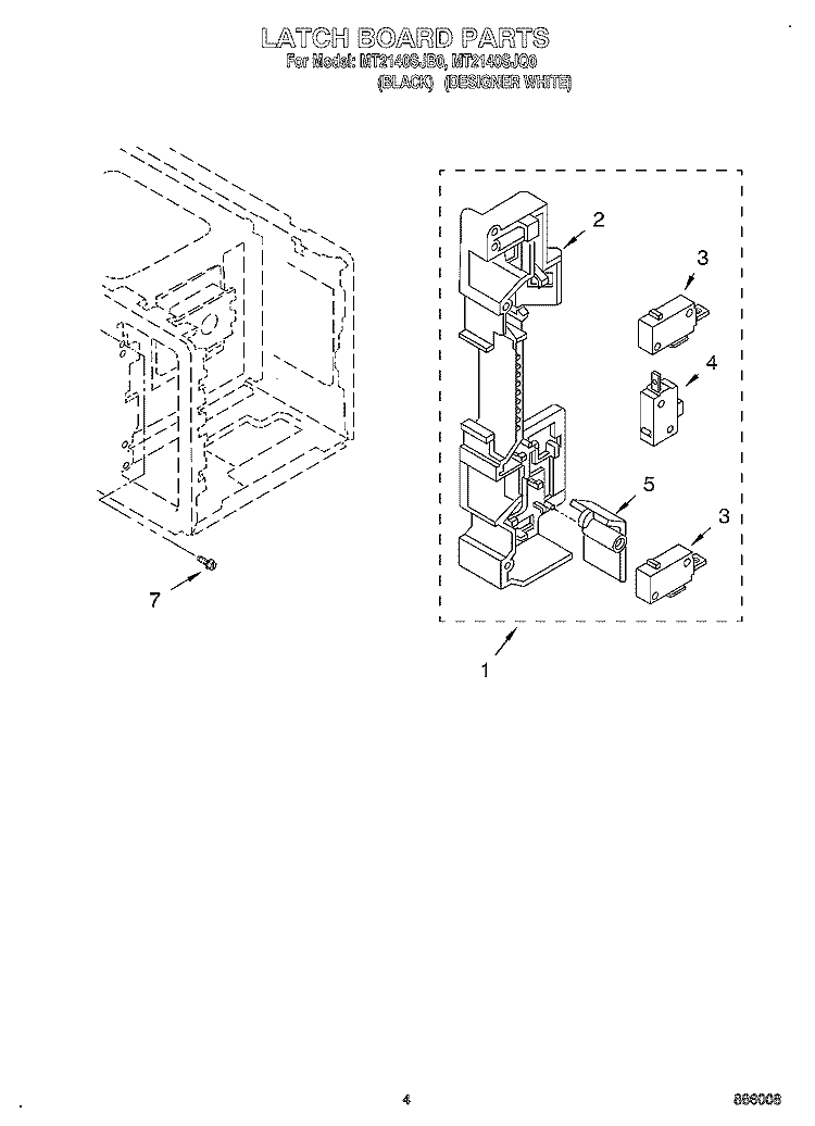 LATCH BOARD Diagram and Parts List for MT2140SJB0  Whirlpool Microwave