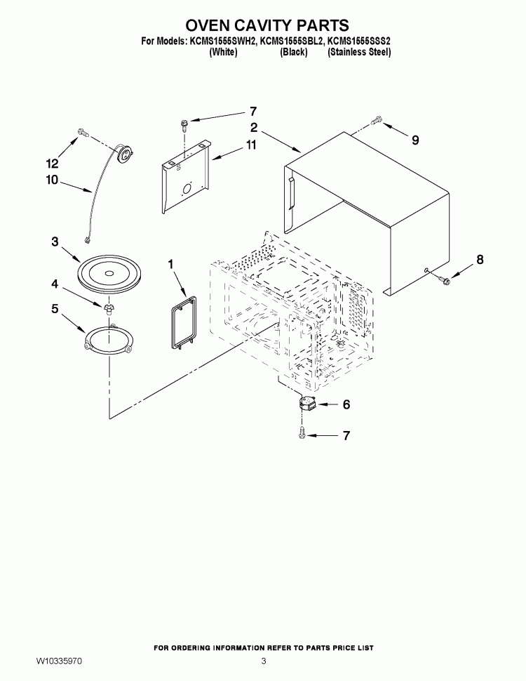 OVEN CAVITY PARTS Diagram and Parts List for KCMS1555SBL2  KitchenAid Microwave