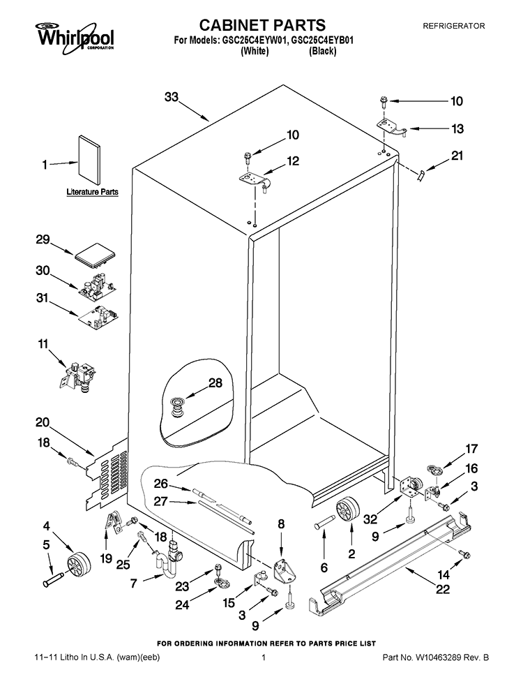 CABINET PARTS Diagram and Parts List for GSC25C4EYB01  Whirlpool Refrigerator
