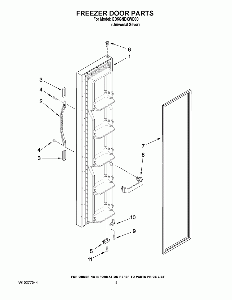 FREEZER DOOR PARTS Diagram and Parts List for ED5GNDXWD00  Whirlpool Refrigerator