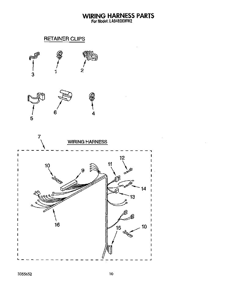 WIRING HARNESS Diagram and Parts List for LA9480XWF2  Whirlpool Washer