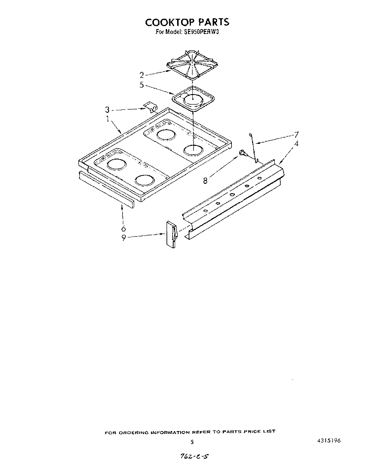 COOKTOP Diagram and Parts List for SE950PERW3  Whirlpool Range