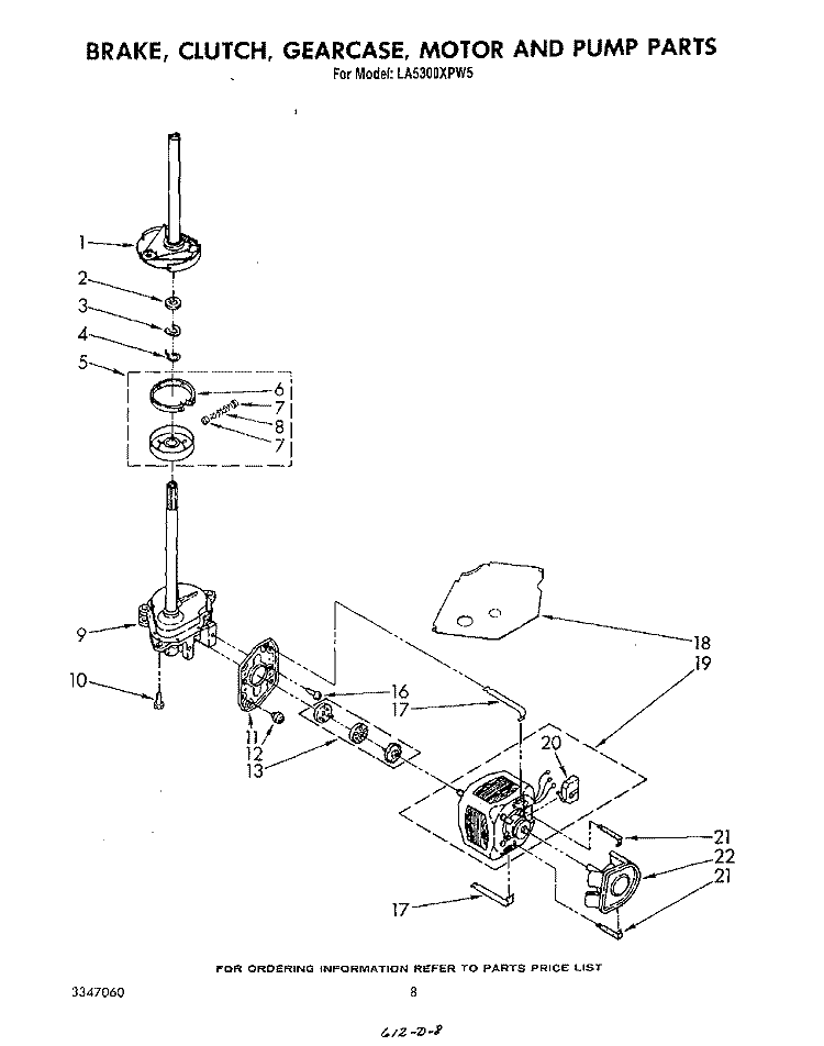 BRAKE, CLUTCH, GEARCASE, MOTOR AND PUMP Diagram and Parts List for LA5300XPW5  Whirlpool Washer