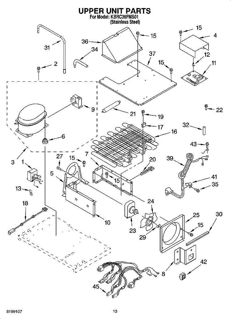 UPPER UNIT PARTS Diagram and Parts List for KBRC36FMS01  KitchenAid Refrigerator