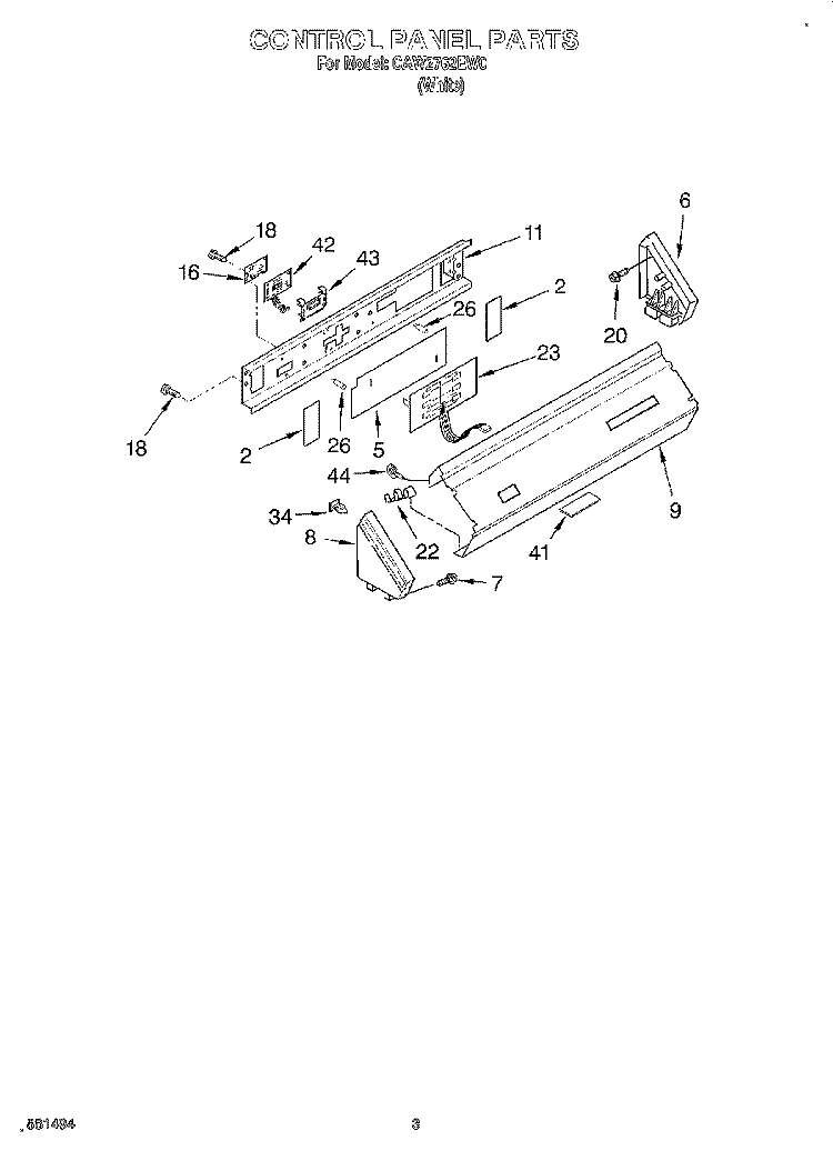 CONTROL PANEL Diagram and Parts List for CCW2762EW0  Whirlpool Washer