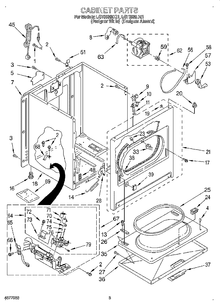 CABINET Diagram and Parts List for LGT6638DZ1  Whirlpool Dryer