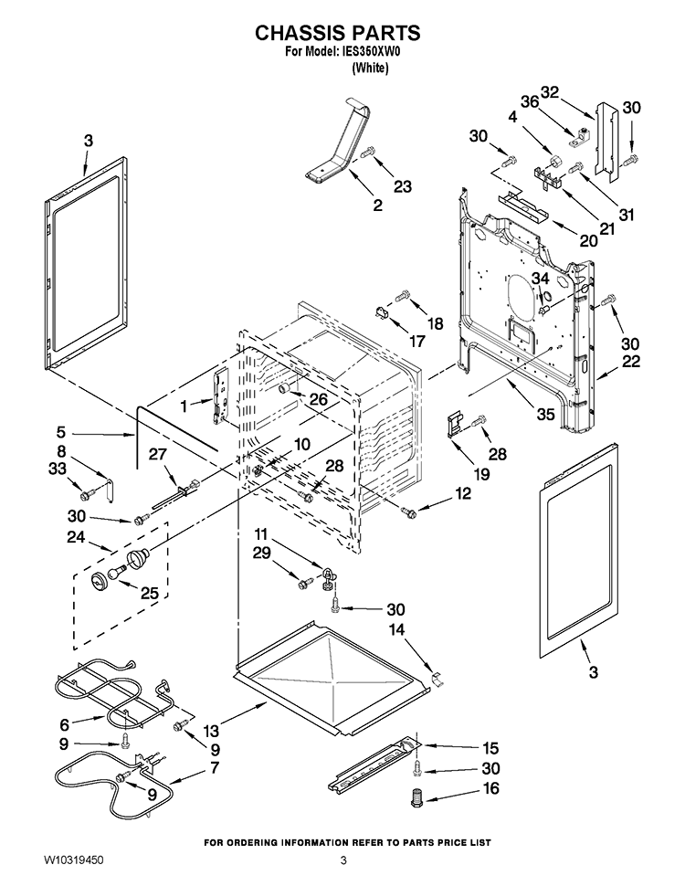 CHASSIS PARTS Diagram and Parts List for IES350XW0  Inglis Range