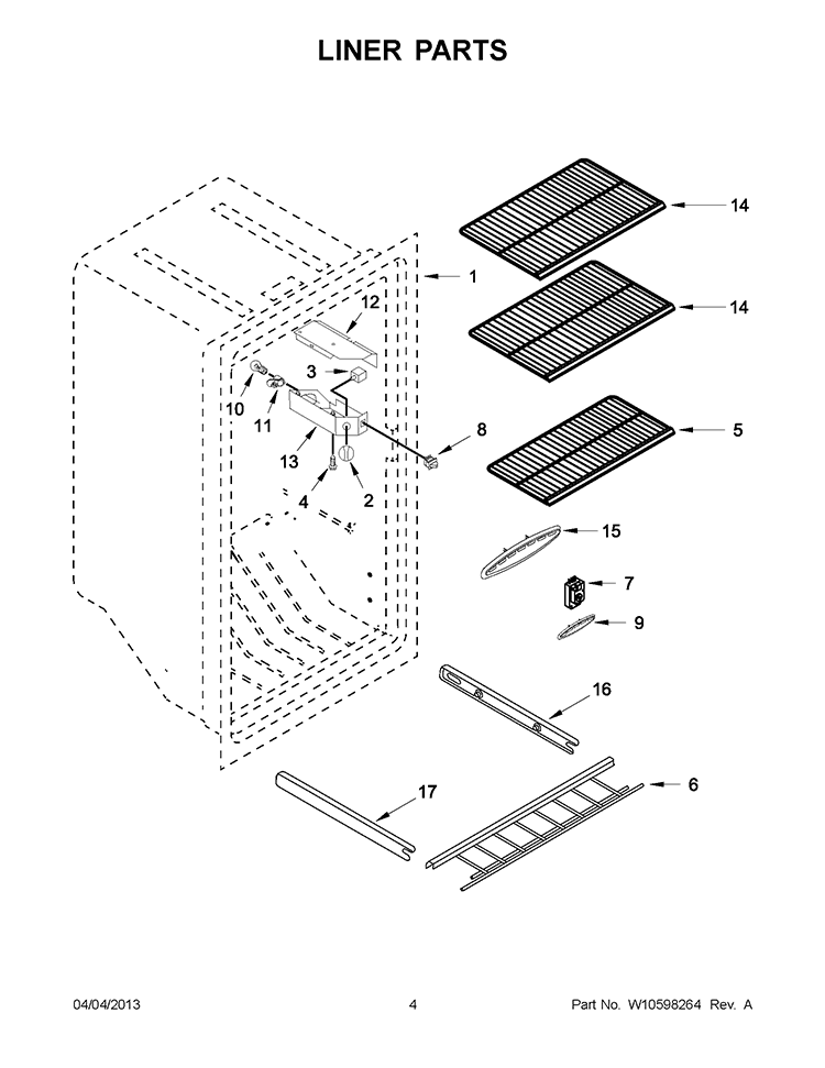LINER PARTS Diagram and Parts List for EV180NZBQ00  Whirlpool Freezer