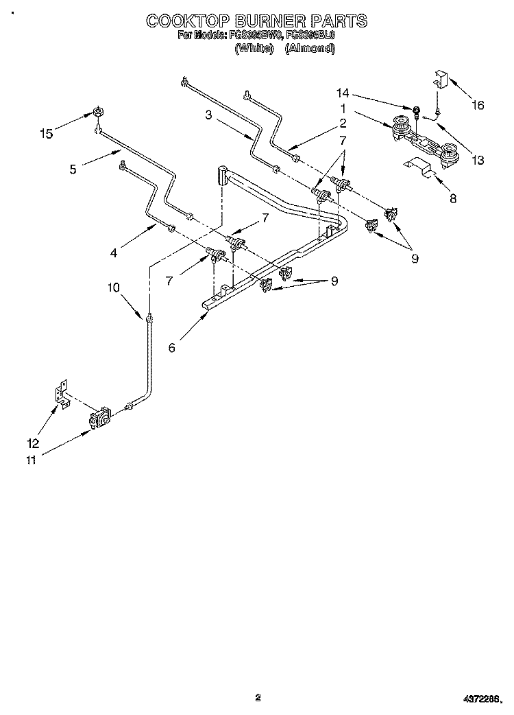 COOKTOP BURNER Diagram and Parts List for FGS395BL0  Roper Range
