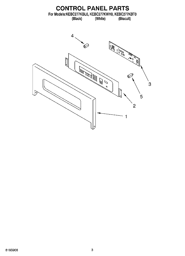 CONTROL PANEL Diagram and Parts List for KEBC277KWH0  KitchenAid Wall Oven