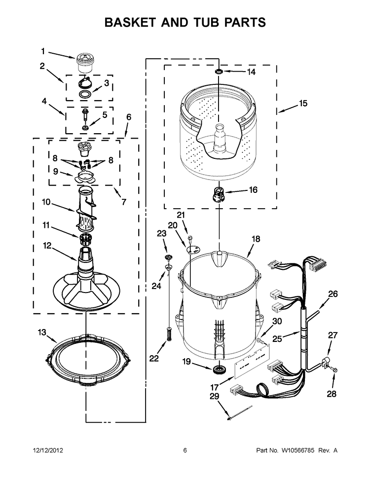 BASKET AND TUB PARTS Diagram and Parts List for 3NWTW4800AQ0  Whirlpool Washer