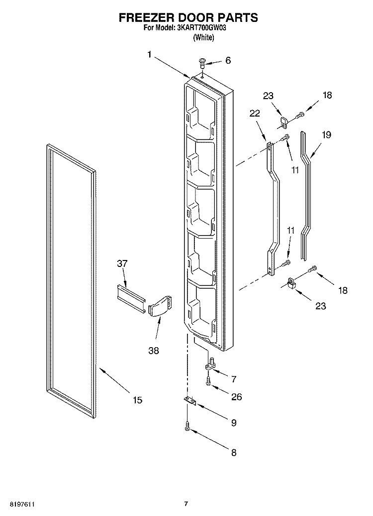FREEZER DOOR Diagram and Parts List for 3KART700GW03  Whirlpool Refrigerator