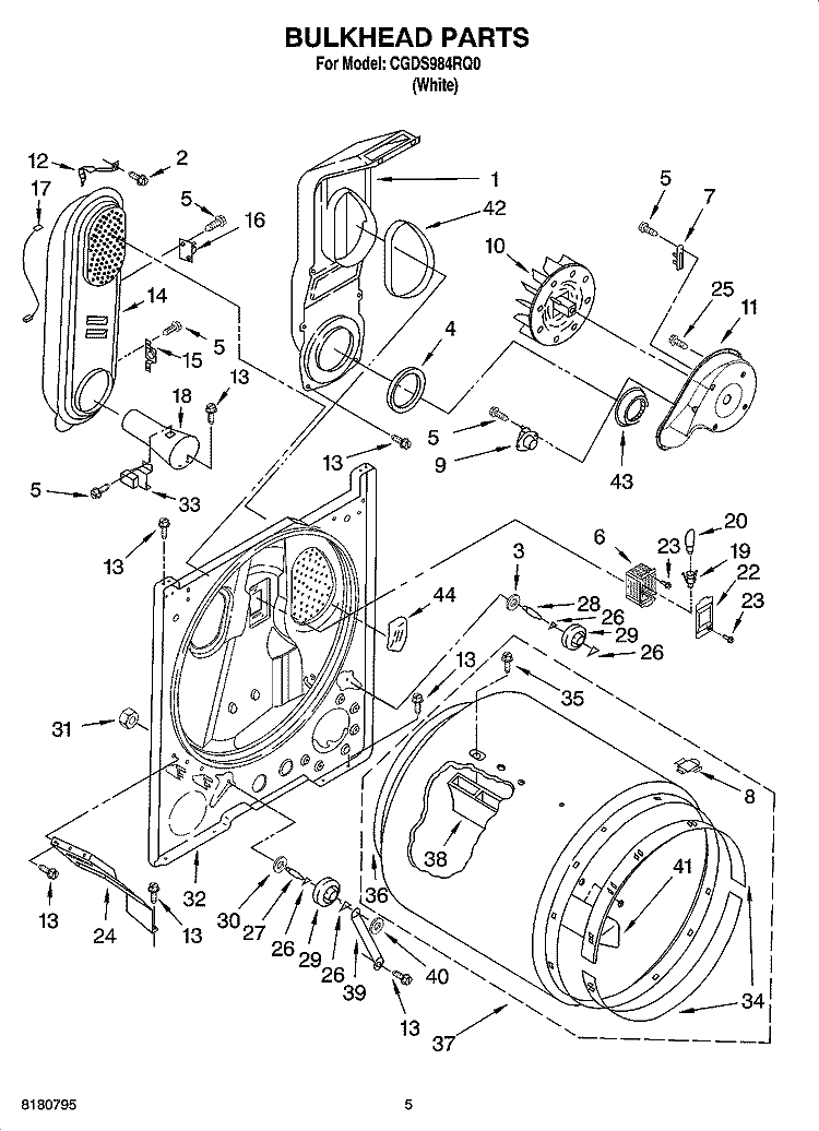 BULKHEAD PARTS Diagram and Parts List for CGDS984RQ0  Crosley Dryer