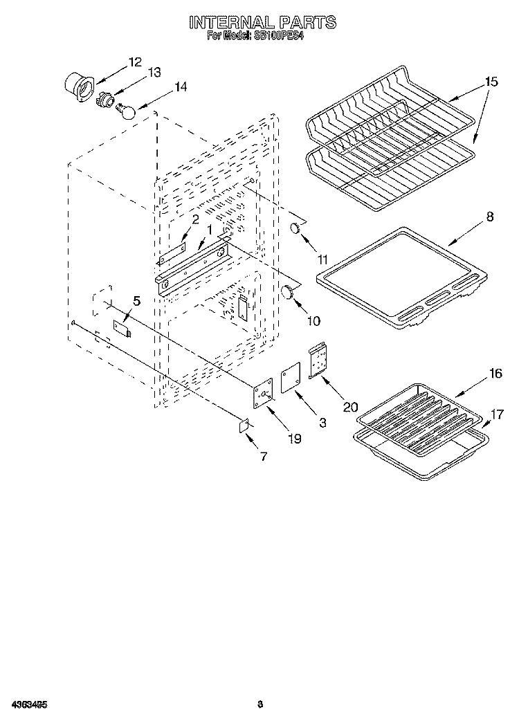 INTERNAL Diagram and Parts List for SB100PES4  Whirlpool Range
